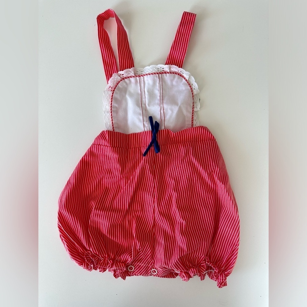 Vintage 80s Red Striped Ruffle Baby Romper
